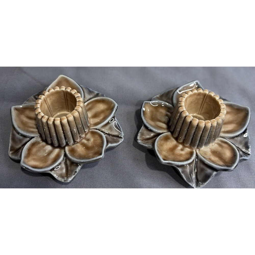 Vintage Wade Ceramic Porcelain Flower Daffodil Lilly Candle Holders England